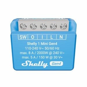 Shelly 1 Mini GEN4 egy áramkörös Wi-Fi + Bluetooth / Zigbee 3.0  multi-protokoll okosrelé, Matter kompatibilis (8A)