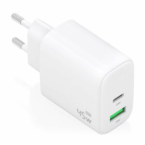 CARGADOR GAN 45W USB-C PD3.0 QC4.0 USB-A QC3.0 BLANCO