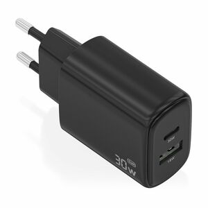 CARGADOR GAN 30W USB-C PD3.0 QC4.0 USB-A QC3.0 NEGRO