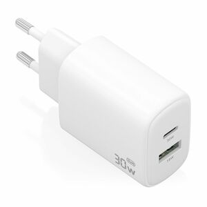 CARGADOR GAN 30W USB-C PD3.0 QC4.0 USB-A QC3.0 BLANCO