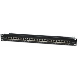 Intellinet Network Solutions Patch Panel, Cat6, FTP, 24-Port, 1U, Shielded, 90 degree Top-Entry Punch-Down Blocks, Black -