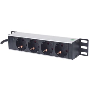 10" 1U Rackmount 4-Way Power Strip - German Type" , With Power Indicator, No Surge Protection, 1.8m Power Cord (2 PIN EURO