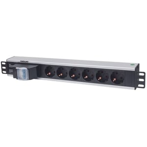19" 1.5U Rackmount 6-Way Power Strip - German Type" , With Double Air Switch, No Surge Protection, 1.6m Power Cord (2 PIN 