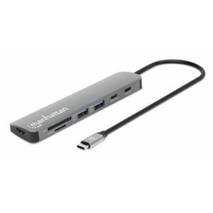 Manhattan USB-C Dock/Hub with Card Reader, Ports (x5): HDMI, USB-A (x2) and USB-C (x2), with Power Delivery (PD) 100W- req