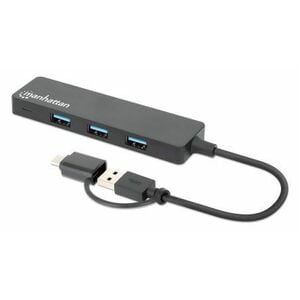 Manhattan USB Hub - USB 3.2 (Gen 1) Type A, USB 3.2 (Gen 1) Type C - 640 MB/s - Black - 4 Total USB Port(s) - PC, Mac, Lin
