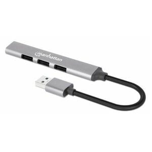 USB-A 4-Port Hub, 4x USB-A Ports (1x 5 Gbps USB 3.2 Gen1 aka USB 3.0, 3 x 480 Mbps USB 2.0), Bus Powered, Aluminium, Space