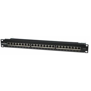Patch Panel, Cat6, FTP, 24-Port, 1U, Shielded, 90° Top-Entry Punch-Down Blocks, Black - 24 x RJ-45 - 24 x RJ-11 - 1U High 