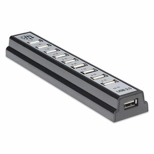 USB-A 10-Port Desktop Hub, 10x USB-A Ports, 480 Mbps (USB 2.0), Bus or AC Power, Hi-Speed USB, Black, Three Year Warranty 