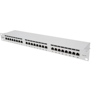 Patch Panel, Cat6a, FTP, 24-Port, 1U, Shielded, 90° Top-Entry Punch Down Blocks, Grey - 24 x RJ-45 - 1U High - 19" Wide - 