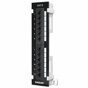 Patch Panel, Cat6, Wall-mount, UTP, 12 Port, Black - 12 x RJ-45 - Wall Mountable