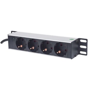 10" 1U Rackmount 4-Way Power Strip - German Type" , With Power Indicator, No Surge Protection, 1.8m Power Cord (2 PIN EURO