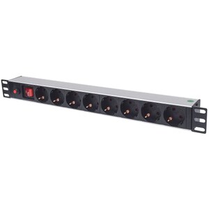 19" 1U PDU 8-way EU, With On/Off Switch and Overload Protection, Power Distribution Unit, EU CEE 7/3 Outlets, 3m power cor