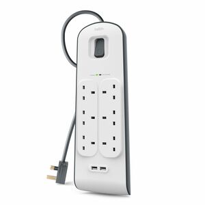 6 outlet Surge Protection Strip with 2M Power Cord and 2 x 2.4A Shared USB Charging
