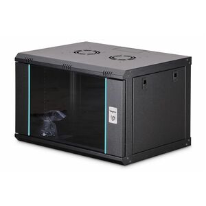Digitus Dynamic-N 7U Wall Mountable Enclosed Cabinet Rack Cabinet for Networking, Server - Black - Steel, Glass, Sheet Ste