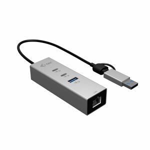 i-tec USB/Ethernet Combo Hub - USB Type A, USB Type C - 640 MB/s - Hard Drive, Keyboard, Notebook, Tablet, Desktop - 3 Tot