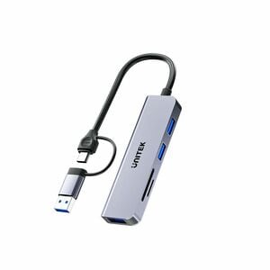 5-in-1 USB Hub with 3 Ports USB-A 5Gbps SD and Micro SD Card Reader UNITEK hook color box