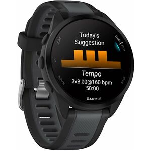 Garmin Forerunner 165 Smart Watch - Round Case Shape - Black Body Color - Slate Grey Band Color - Fiber Reinforced Polymer