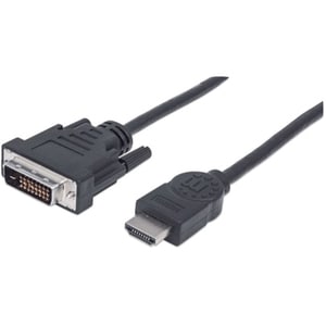 Manhattan HDMI to DVI-D 24+1 Cable, 1.8m, Male to Male, Black, HDMIDVIMM6, Dual Link, Compatible with DVD-D, Lifetime Warr