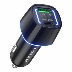 VENTION TWO-PORT USB-C + A (30W + 18W) CAR CHARGER BLACK ABS