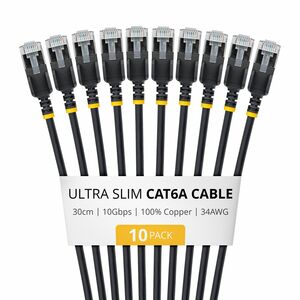 StarTech.com Ultra Slim 30 cm Category 6a Network Cable - 10 Pack - Cable for Network Device, Router, Switch - First End: 