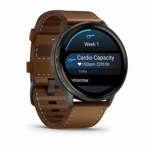 Garmin Venu 4 Smart Watch - Slate Case Color - Black, Brown Band Color - Stainless Steel, Metal Body Material - Fiber Rein