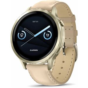 Garmin Venu 4 Smart Watch - Lunar Gold Case Color - Bone, Light Sand Band Color - Stainless Steel, Metal Body Material - F