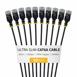 StarTech.com Ultra Slim 30 cm Kategorie 6a Netzwerkkabel - 10 Pack - Cable for Netzwerkgerät, Router, Schalter - 10 Gbit/s