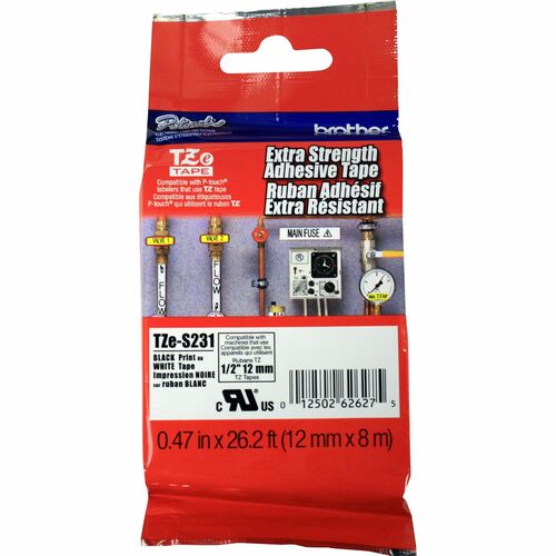 Etikettenband P-touch TZES231 - 12,70 mm Breite - Schwarz, Weiß - Polyethylen - Laminiert - 1 Each