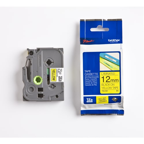 Brother P-touch TZE631 Label Tape - 12 mm Width - Rectangle - Yellow - Laminated - 1 Each