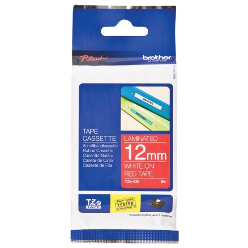 Brother TZe-435 Multipurpose Label - 12 mm Width x 8 m Length - Rectangle - Thermal Transfer - Red - Laminated - 1 Each