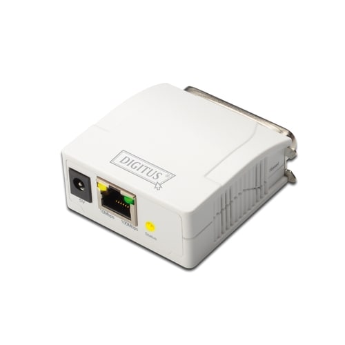 Digitus Fast Ethernet Print Server, Parallel. Produktfarbe: Weiß, LED-Anzeigen: LAN, Status, Ursprungsland: Taiwan. Networ