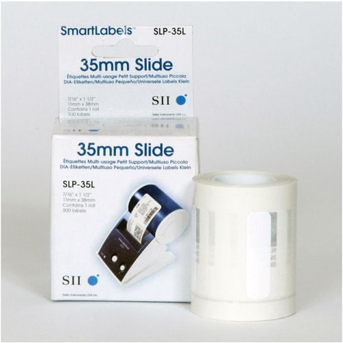 Mehrzwecketikett Seiko SLP-35L - 11 mm Breite x 38 mm Länge - Permanent Kleber - Rechteck - Thermodirekt - Weiß - Papier -