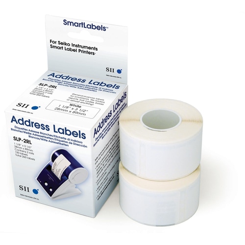 Seiko SLP-2RLH Address Label - 28 mm Width x 89 mm Length - Permanent Adhesive - Rectangle - Direct Thermal - White - Pape