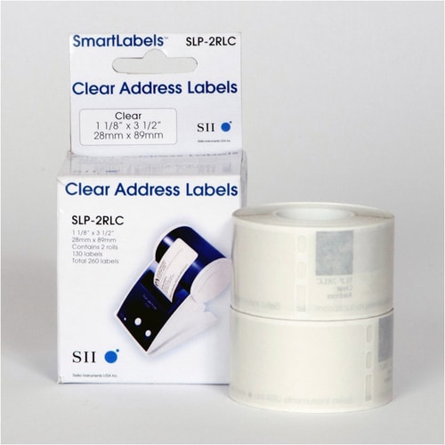 Seiko SLP-2RLC Address Label - 28 mm Width x 89 mm Length - Permanent Adhesive - Rectangle - Direct Thermal - Clear - Plas
