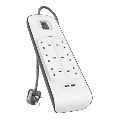 Belkin Surge Suppressor/Protector - 6 x AC Power, 2 x USB - 650 J - Input5 V DC Output - 2 m - External