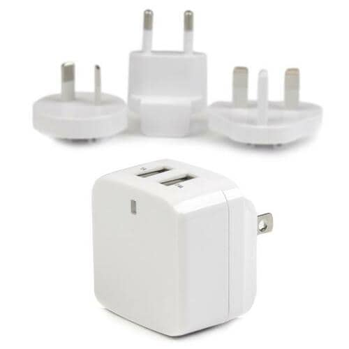 CARGADOR DE PARED USB 2 PUERTOS BLANCO VIAJES 110V 220V
