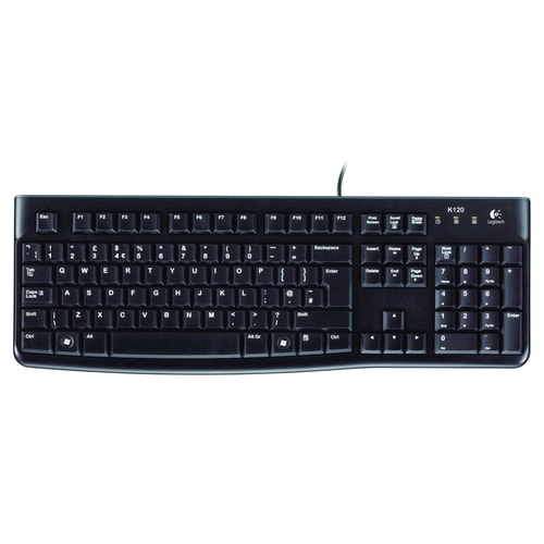 Logitech K120 Keyboard - Cable Connectivity - USB Interface - English - QWERTY Layout - Black