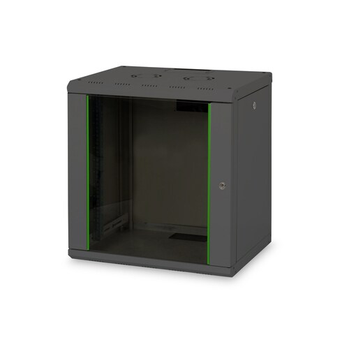DIGITUS Professional 12U Wall Mountable Rack Cabinet for LAN Switch, Patch Panel - 482.60 mm Rack Width - Black - Steel, G