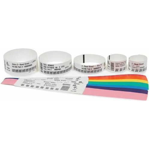 Zebra Z-Band Medical Label - 25.40 mm Width x 177.80 mm Length - Direct Thermal - White - Polypropylene - 3 Cartridge