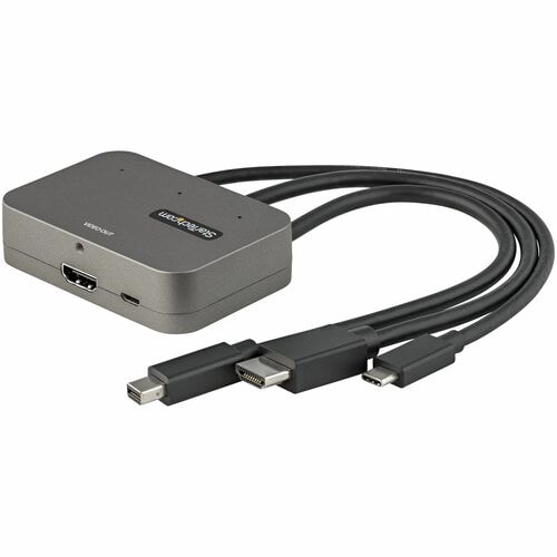 StarTech.com 3-in-1 Multiport to HDMI Adapter, 4K 60Hz USB-C, HDMI or Mini DP to HDMI Video Converter, Conference Room Dig