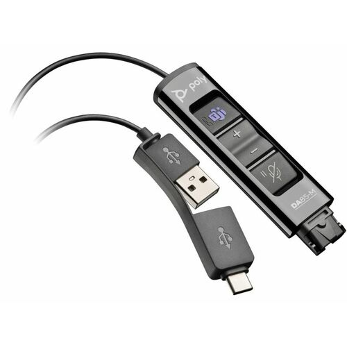 Poly DA85-M Headset Adapter for Headset - USB Type A, USB Type C Connectivity - Black
