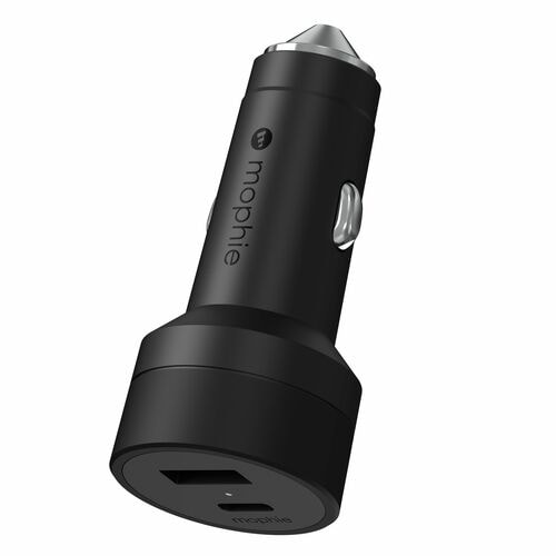 mophie 42 W Auto Adapter - Universal Adapter - 1 USB - 1 USB Type-C - For Smartphone, iPad, iPhone - Black