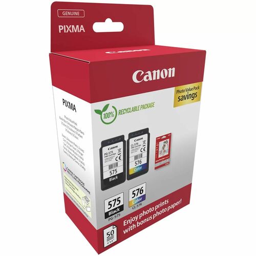 Canon PG-575/CL-576 Original Jato de tinta Cartucho de tinta / kit de papel - Preto, Ciano, Magenta, Amarelo - 2 Pedaço