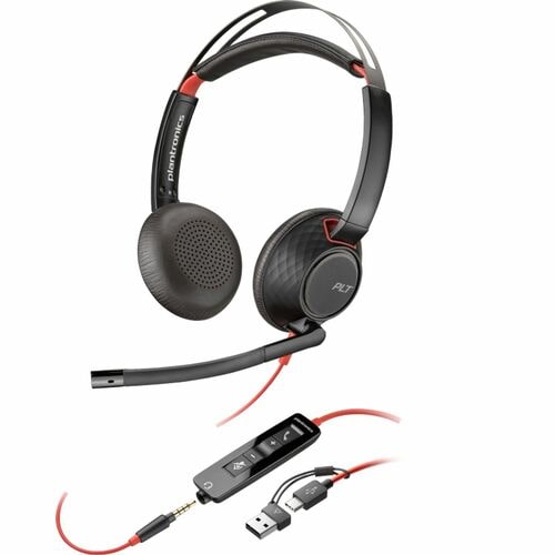 Poly Blackwire 5220 Wired On-ear, Over-the-head Stereo Headset - Black - Microsoft Teams Certification - Binaural - Supra-