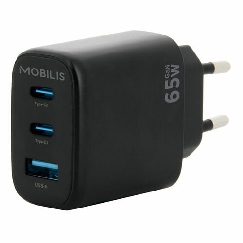 MOBILIS 65 W AC Adapter - Universal Adapter - 1 USB - 2 USB Type-C - For Tablet PC, Notebook, Smartphone - Black