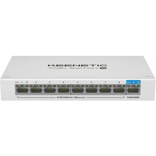 KEENETIC PoE+ Switch 9 (KN-4710), switch 1 porta 1Gbps + 8 porte 1 Gbps PoE+, potenza massima erogabile 120W, chassis in m