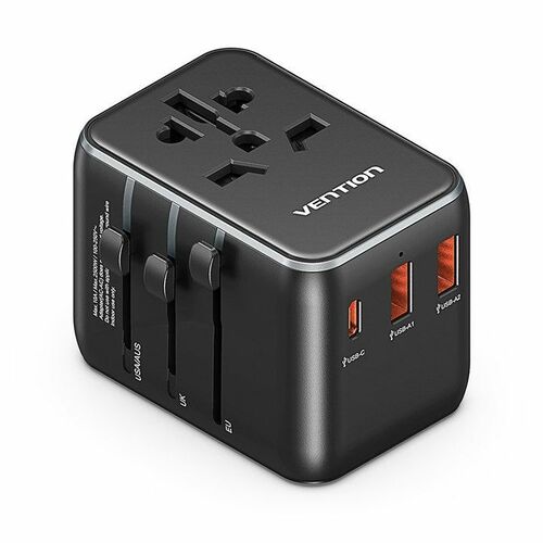Vention FJE 20 W AC Adapter - Box - Universal Adapter - 2 USB - 1 USB Type-C - For Notebook, Hair Dryer, Kettle, Cooker, F