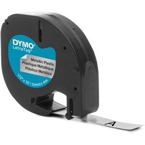 Dymo LetraTag Label Maker Tape Cartridge - 1/2" - Direct Thermal - Silver - 1 Each