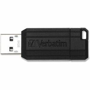 Verbatim PinStripe 64 GB USB 2.0 Type A Flash Drive - Black - 10 MB/s Read Speed - 4 MB/s Write Speed - 2 Year Warranty - 