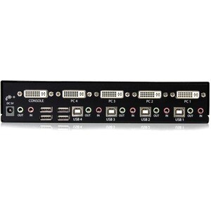 StarTech 4 Port DVI + USB KVM Switch with Audio, KVM switch, USB 2.0 Hub, 2 ports, 1 local user, 1U, TAA - Share keyboard,